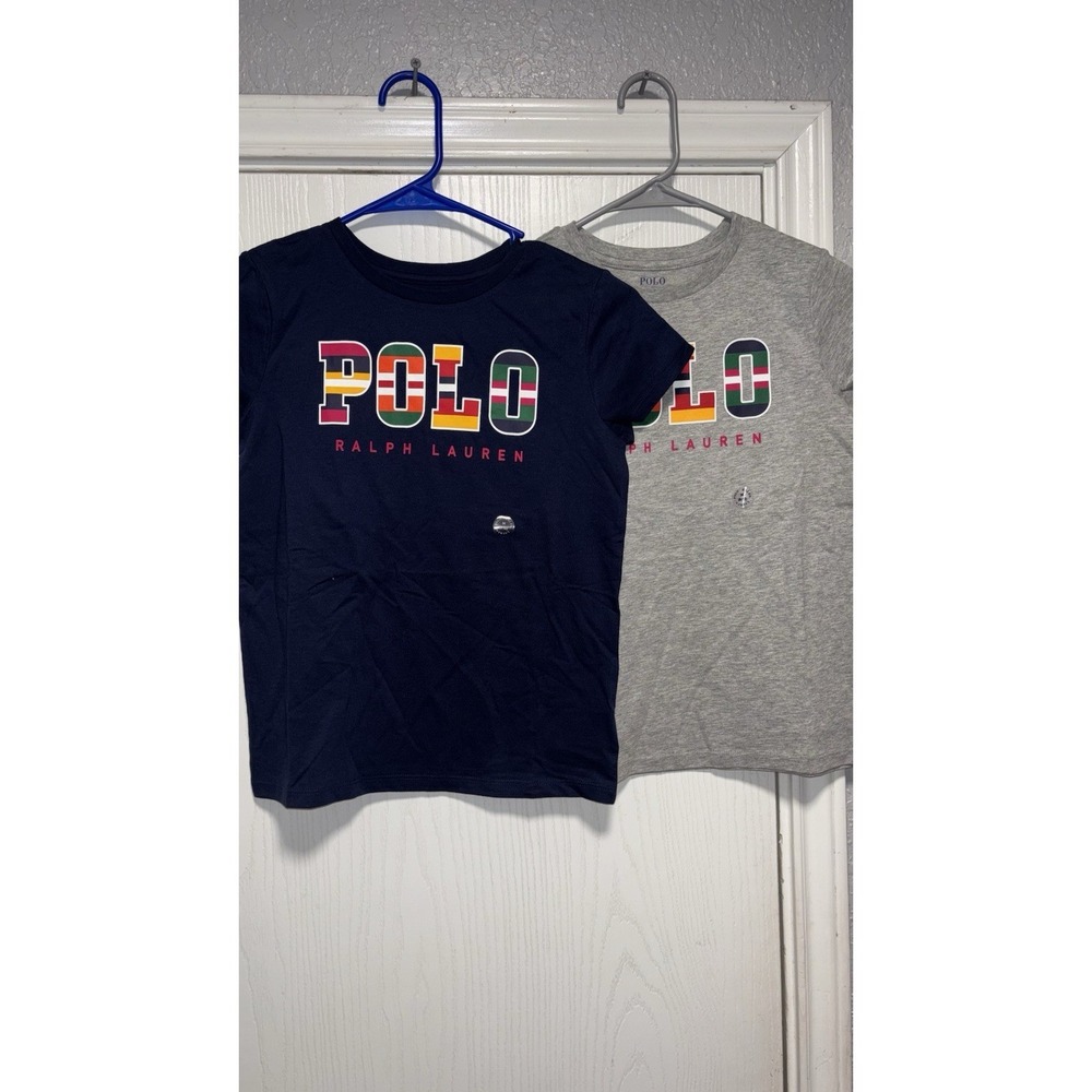 Ralph Lauren Girls Shirt Cotton Tee Logo Size Size Medium 8-10 New Lot Of 2